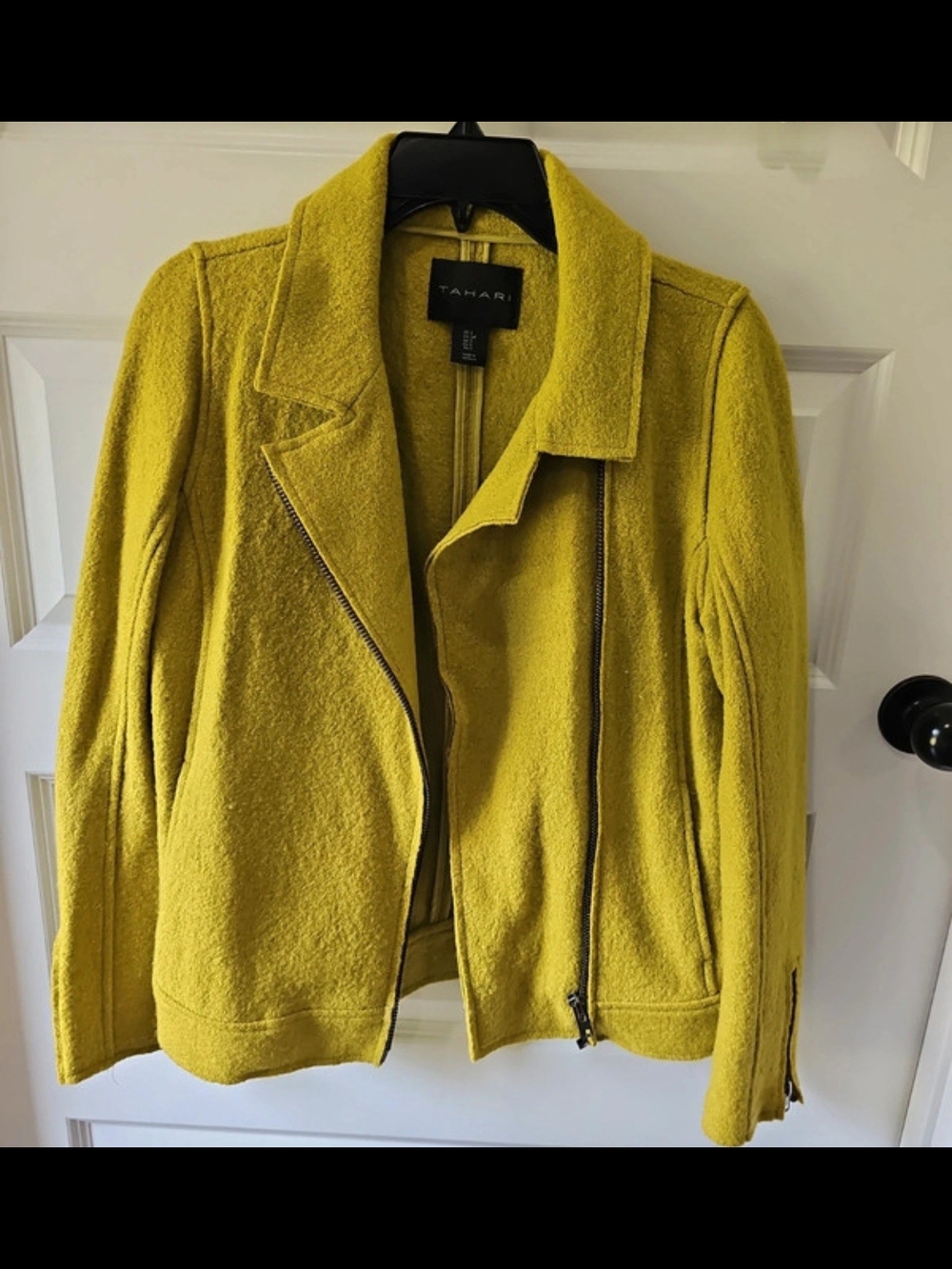 Tahari Yellow Asymmetrical Zip Wool-Blend Jacket